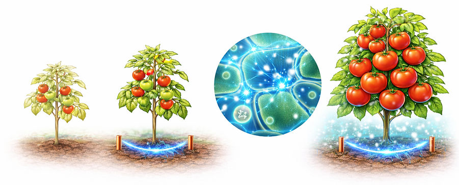 Diagram showing how electroculture works with plants and electrical fields