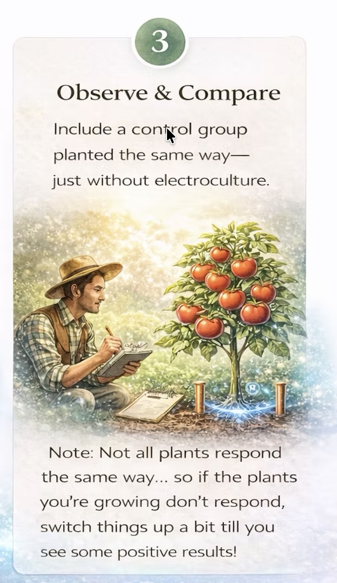 Electroculture illustration showing lightning, atmospheric electricity, and plant roots with electric current in soil after a thunderstorm, explaining how plants thrive with natural electricity